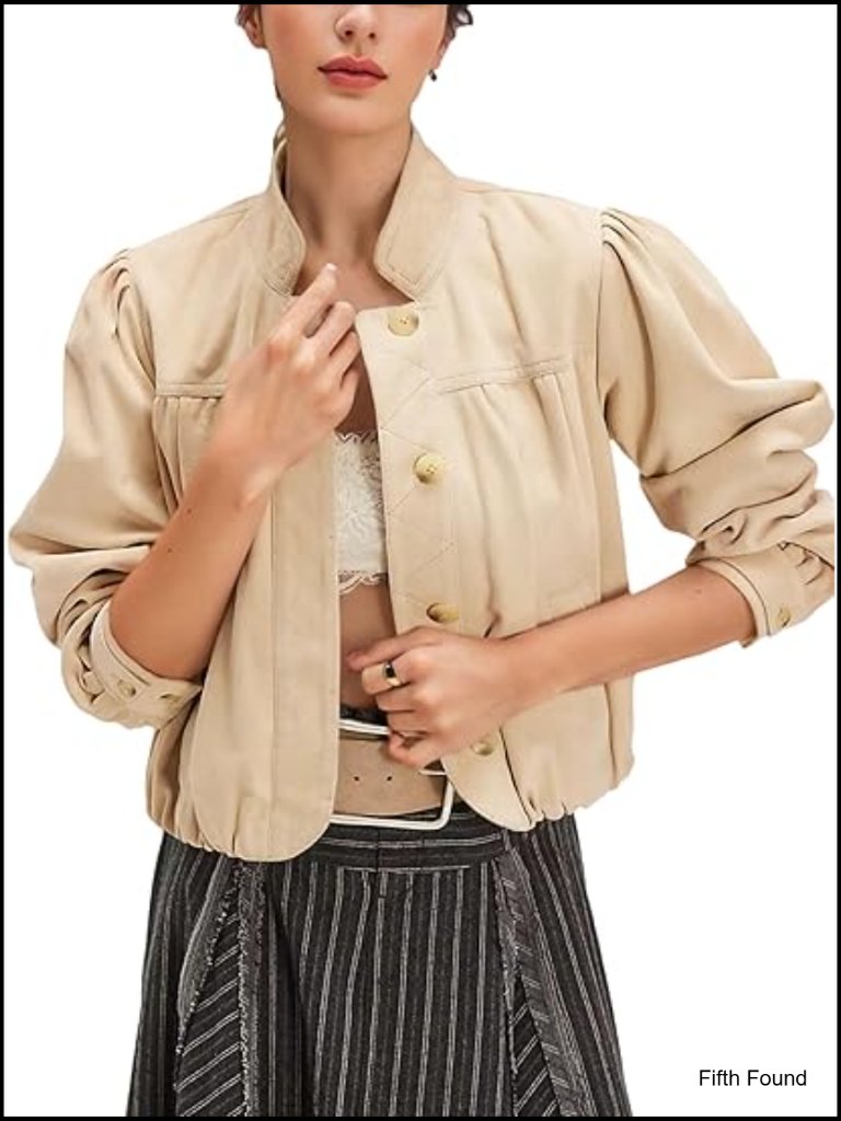 Casual Oversized Faux Suede Jacket Button Front Long Sleeve Bomber Coat